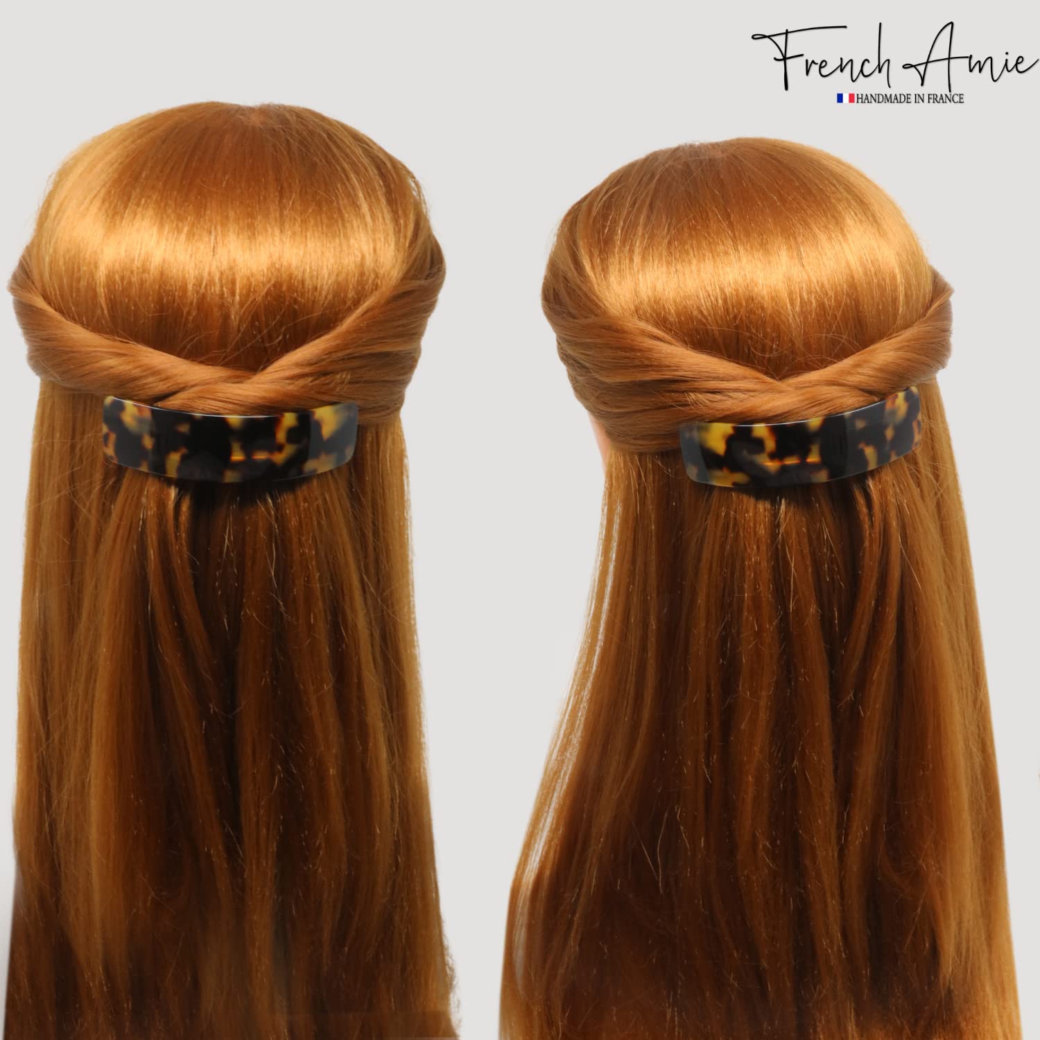 French Amie Curved Tokyo large clip worn in hair demonstrates chic, secure styling.