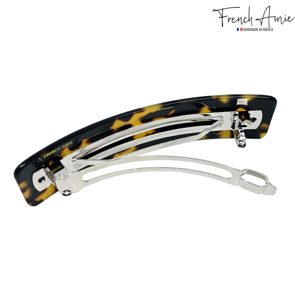 French Amie Yellow Tokyo clip closeup shows handmade acetate pattern.