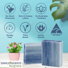 Simple Scents Australia French triple milled soap texture highlighting smooth, lasting moisture