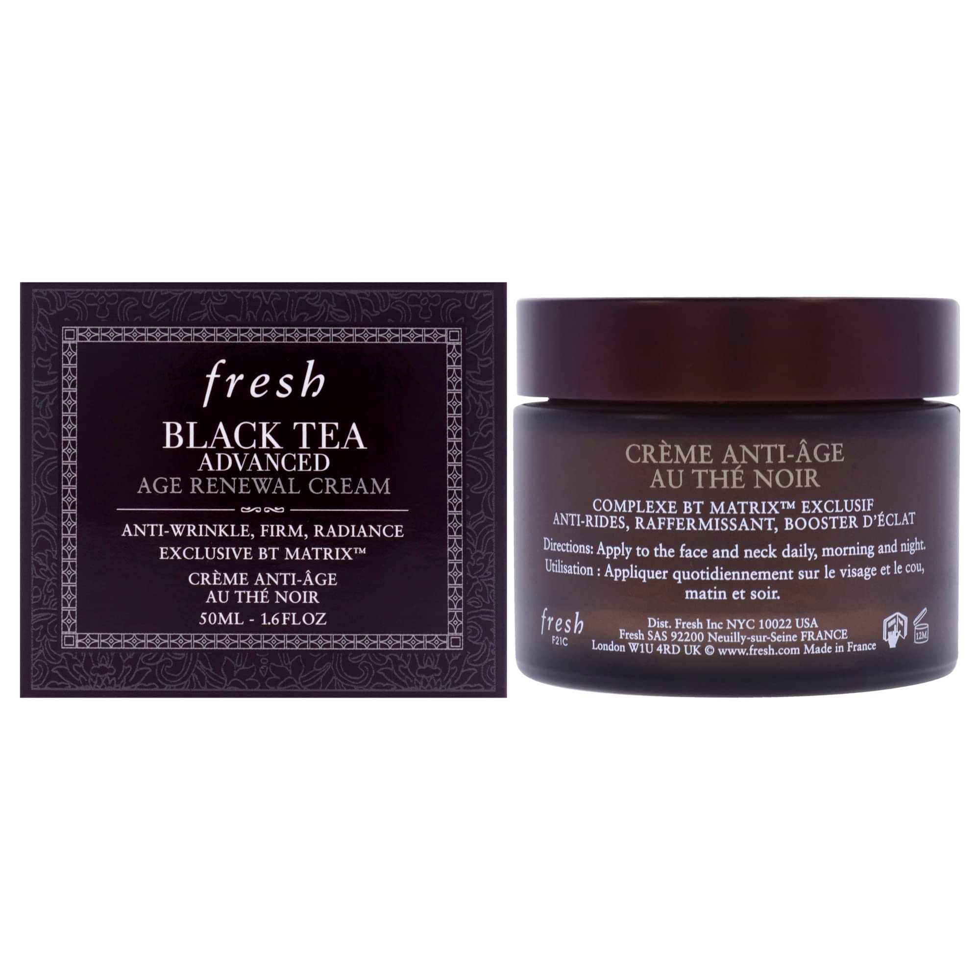 Fresh Black Tea Advanced Age Renewal Cream bottle closeup for premium skincare ritual