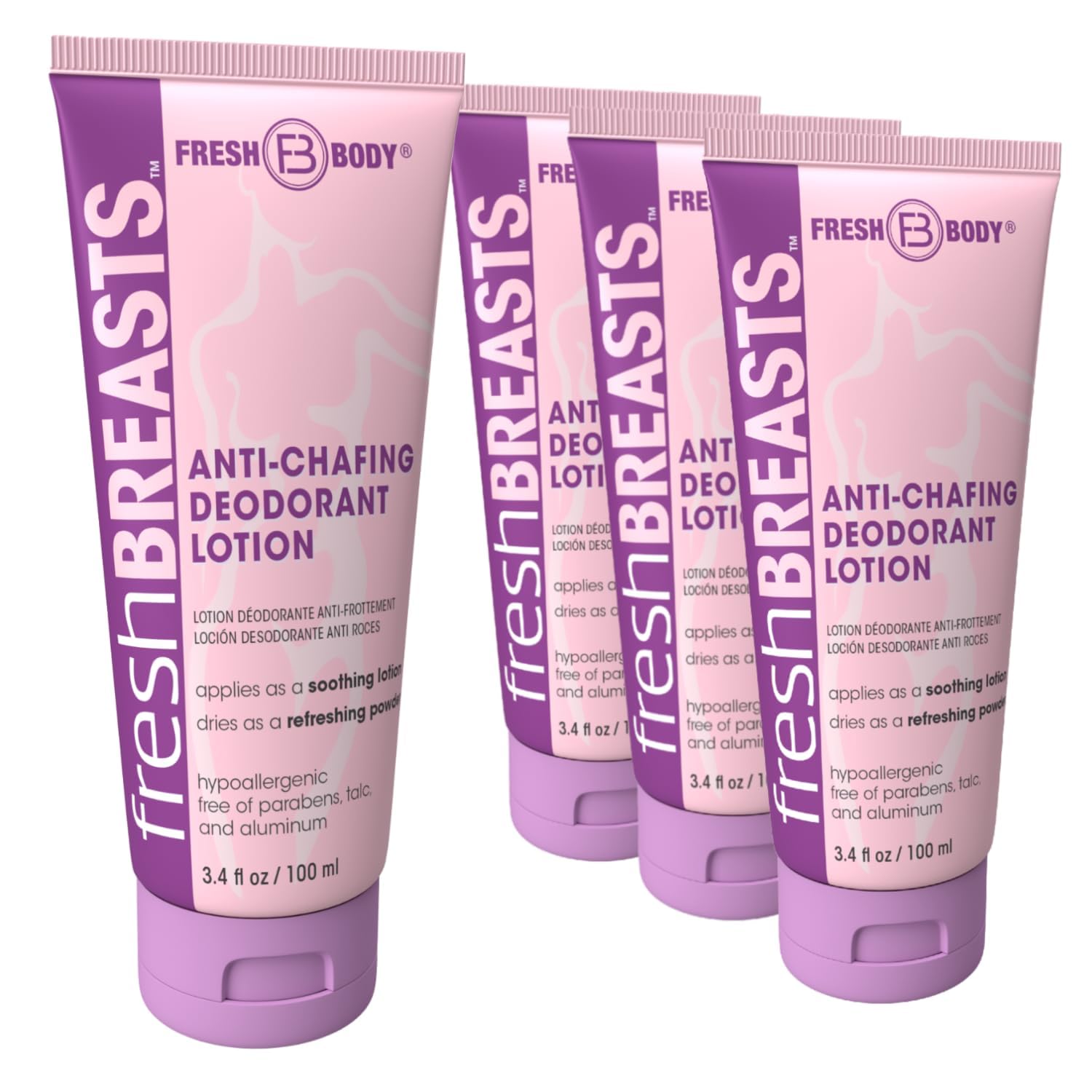 Fresh Body FB Fresh Breasts anti-chafing cream tube, quick-dry formula for all-day comfort.