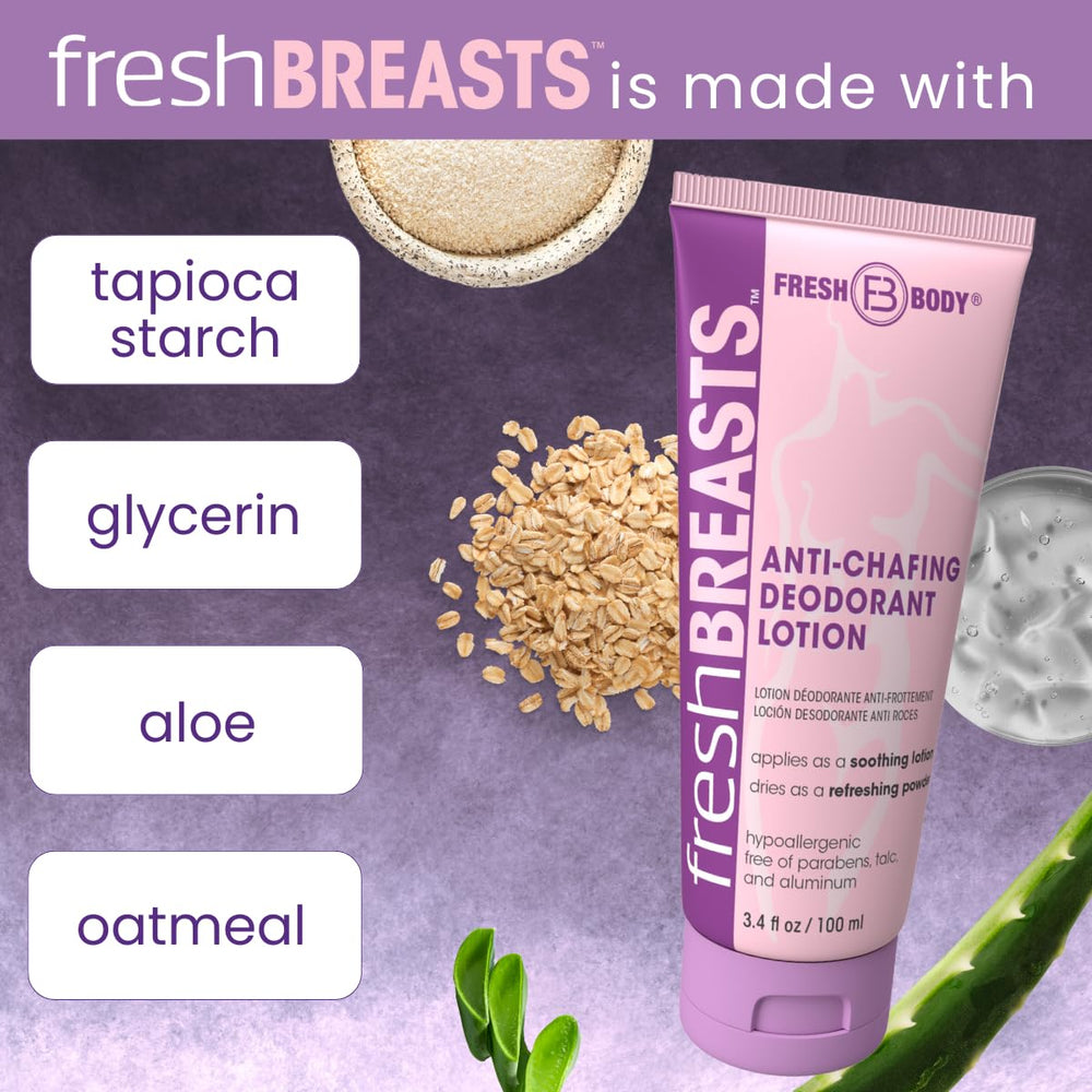 Fresh Body FB Thigh chafe prevention with soothing oatmeal and aloe.