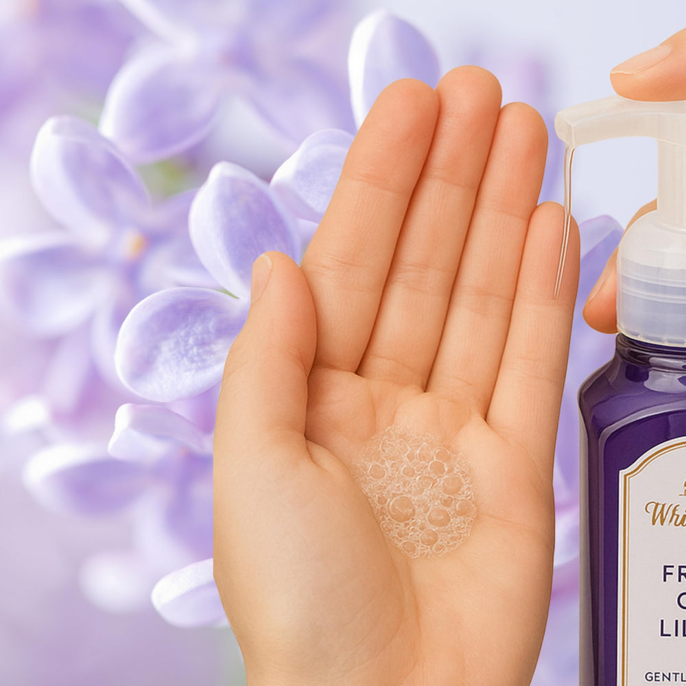 Fresh Cut Lilacs soap by kitchen sink illustrates convenient everyday hand washing.
