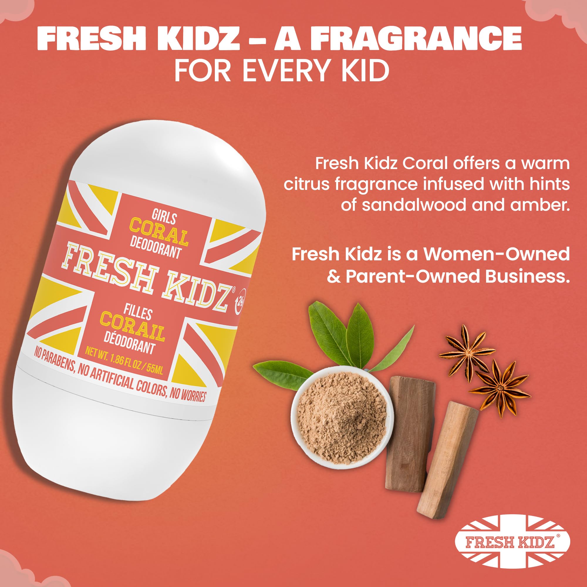 Fresh Kidz Coral kid-friendly design appeals to tweens and teens.