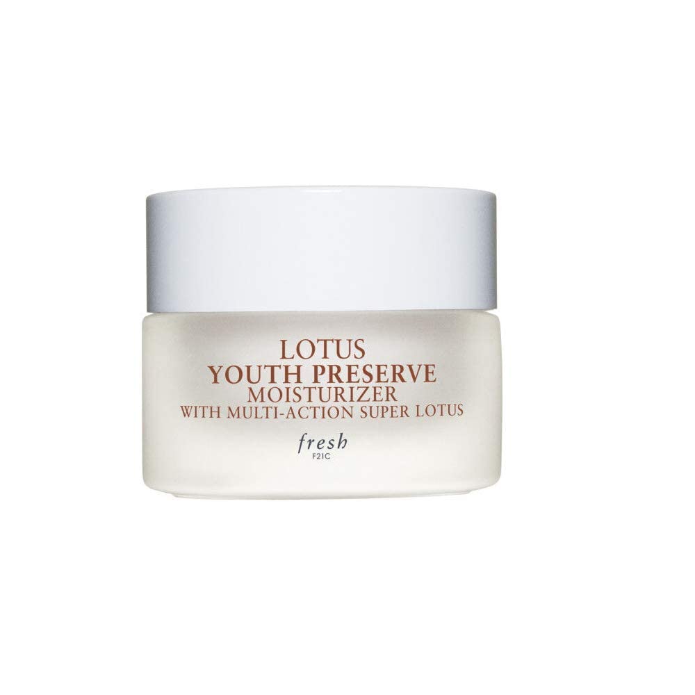Fresh Mini Lotus Youth Preserve Moisturizer exterior bottle offers lightweight hydration