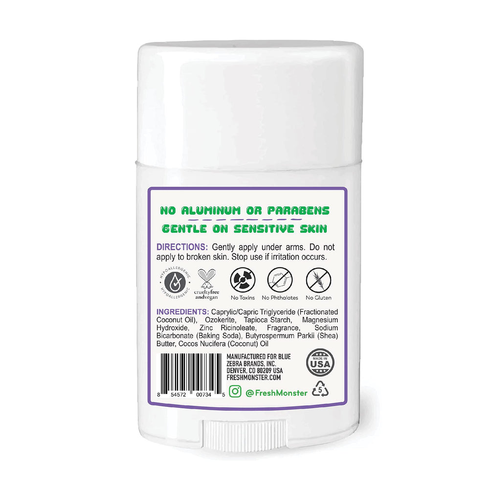Fresh Monster deodorant packaging highlighting aluminum-free formula for safe daily use.