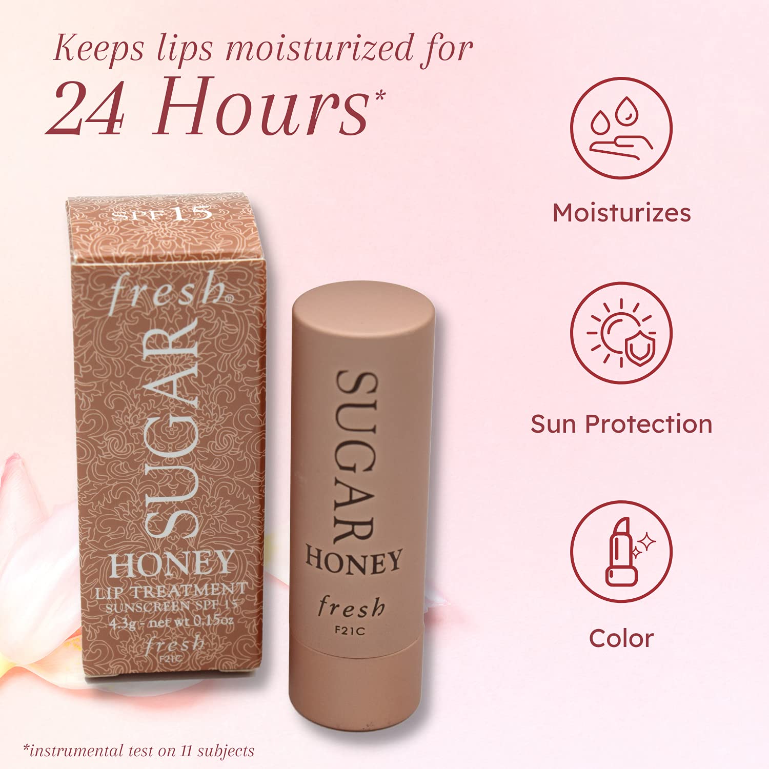 Fresh Sugar Honey Tinted Lip Treatment close-up reveals rich texture and warm nude tint.