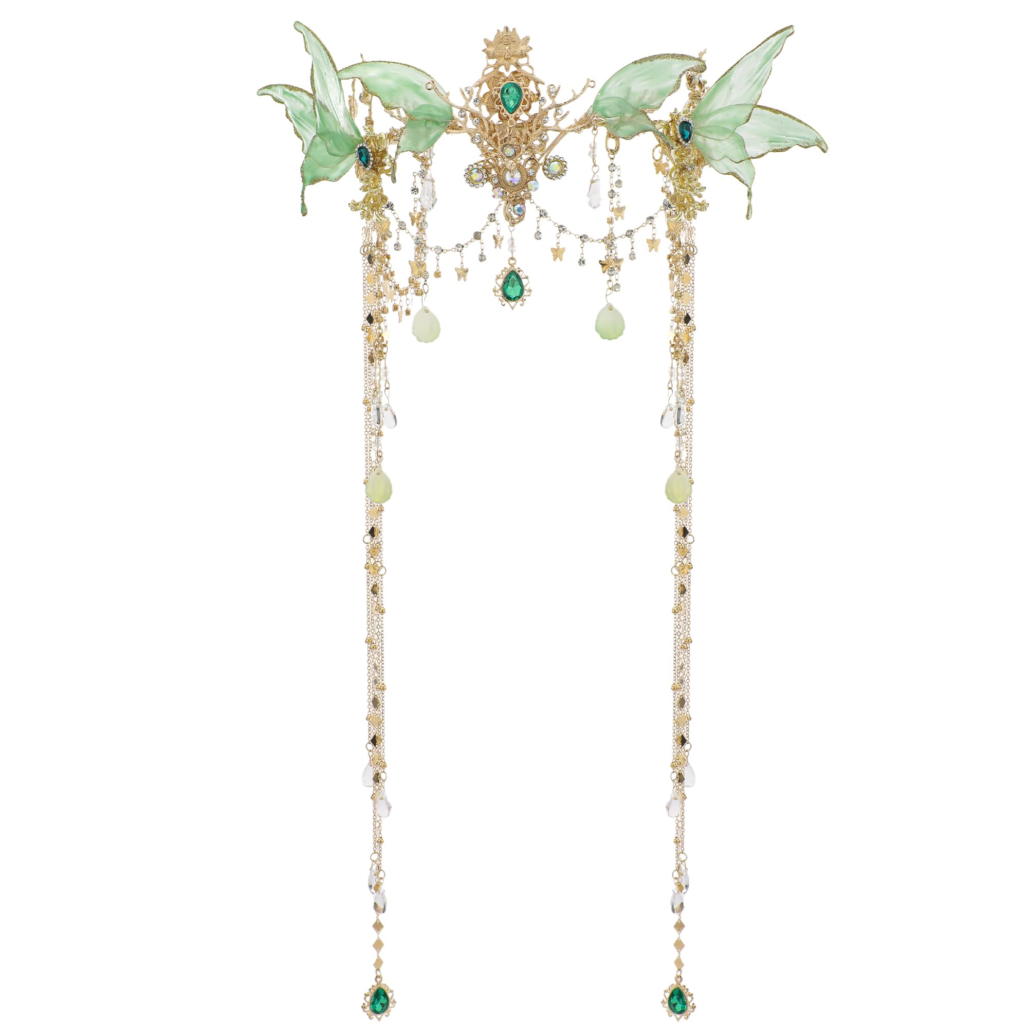 FRESHME luxury elf crown, butterfly wings and tassel charm for stage cosplay.