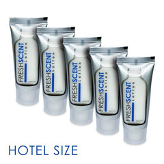 Freshscent hotel amenities display with sturdy cardboard case for bulk distribution.