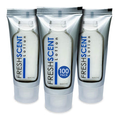 Freshscent Lotion 1oz tubes organized for hotel guest room kits.