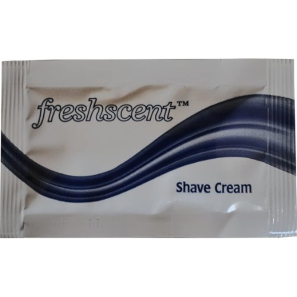 Freshscent shaving cream pack of 100 single-use sachets for convenient travel grooming.