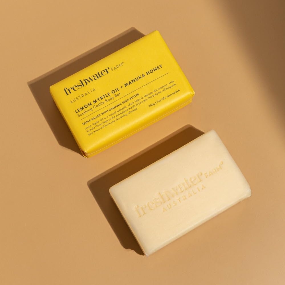 Freshwater Farm Australia lemon Myrtle honey soap bar natural care for daily cleansing.