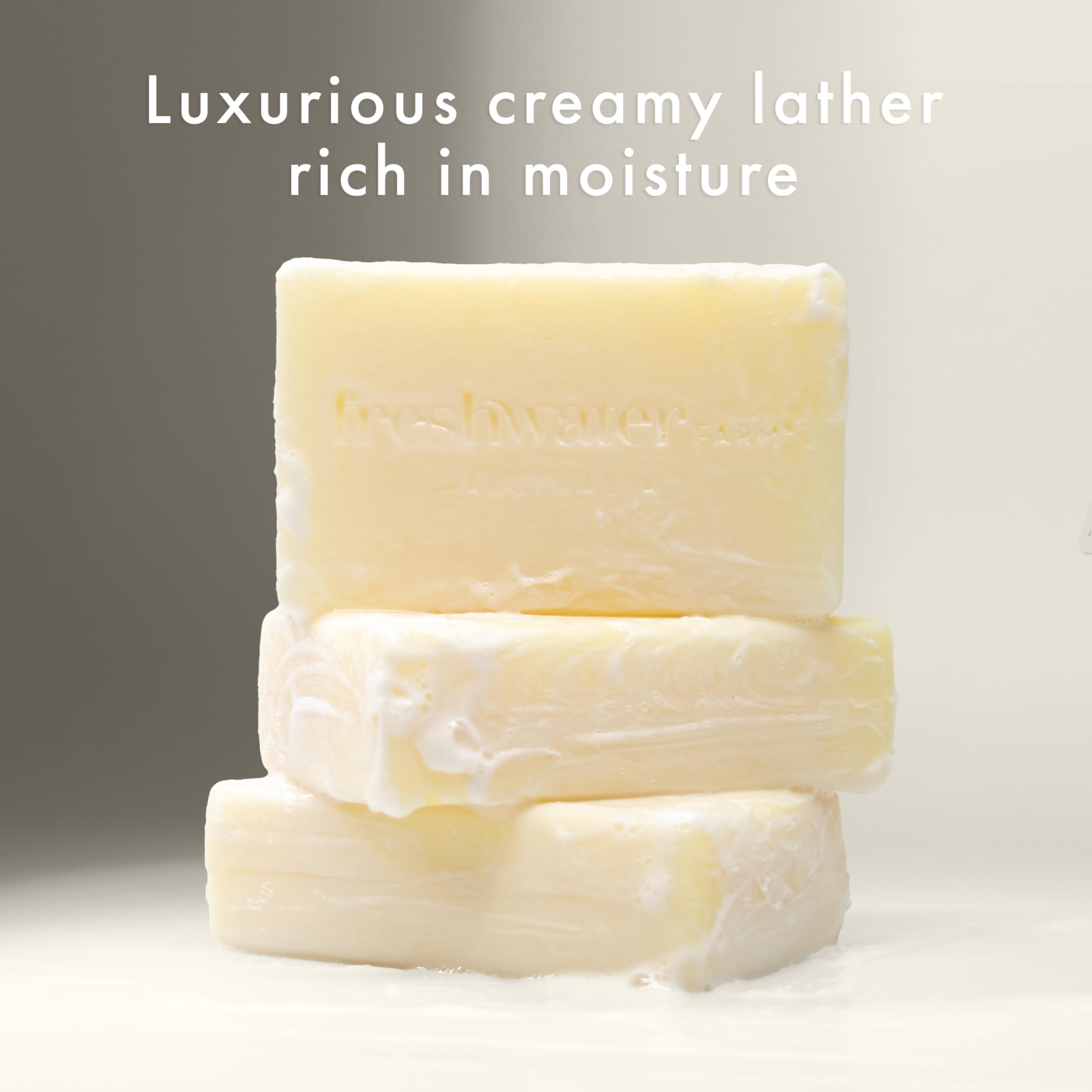 Freshwater Farm Australia lemon Myrtle honey soap bar uses natural ingredients for clean, chemical-free care.