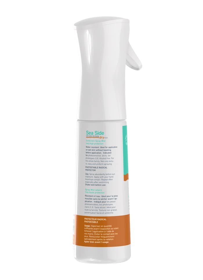 FREZYDERM Sea Side Dry Mist SPF 50+ water-resistant formula on sunny day