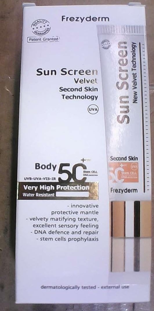 FrezyDerm Sun Screen Velvet application delivers a non greasy finish on arms and legs.