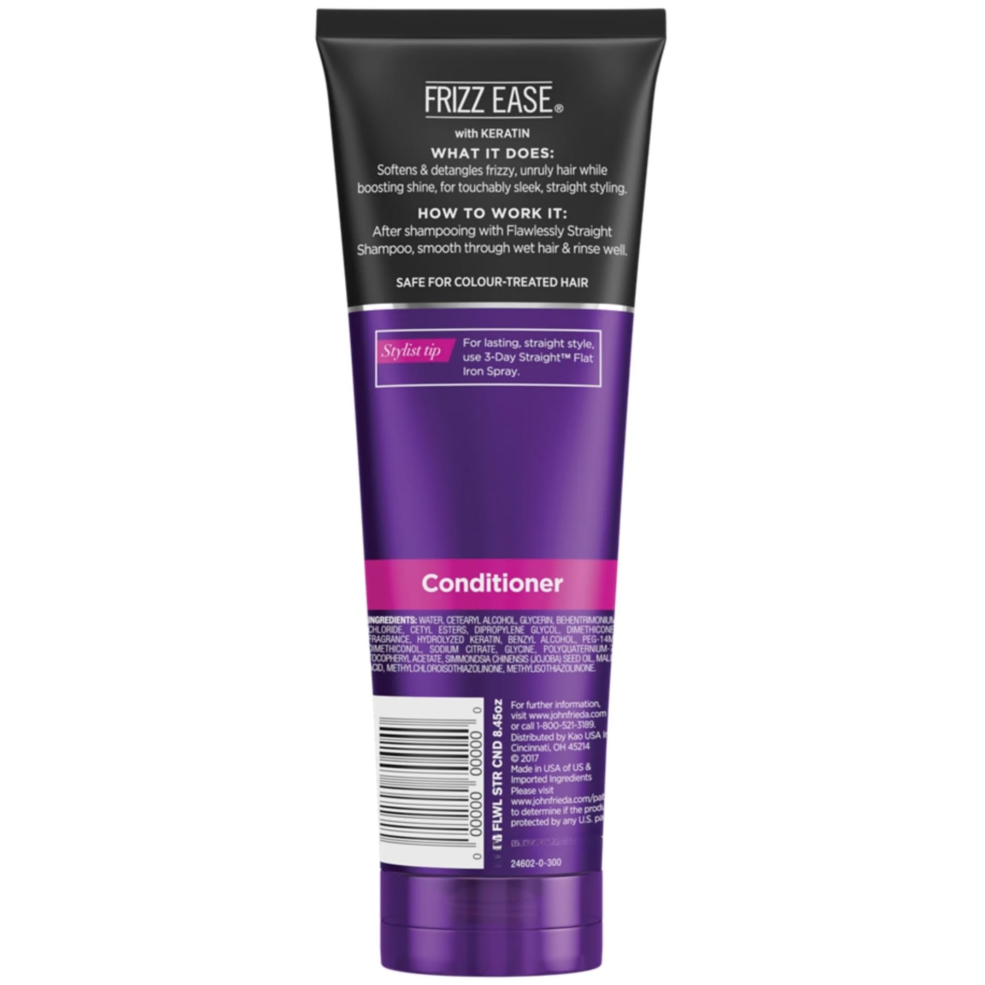 Frizz Ease Flawlessly Straight Conditioner hair texture close-up, showcasing shine and control