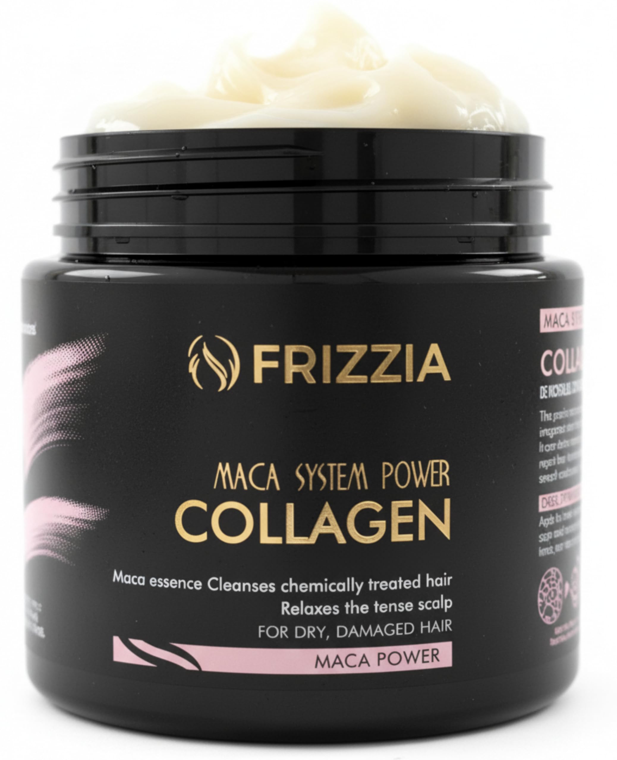 Frizzia Ultra Collagen Hair Mask bottle close-up highlighting premium formula for damaged hair