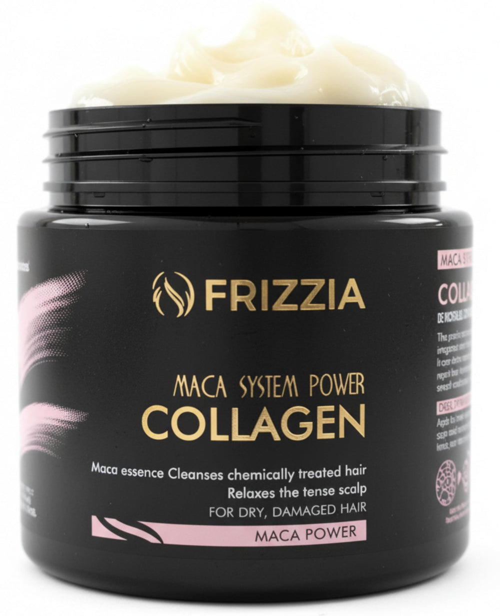 Frizzia Ultra Collagen Hair Mask bottle close-up highlighting premium formula for damaged hair