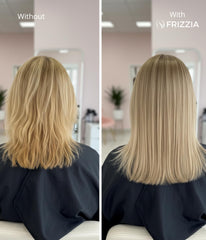 Frizzia Ultra Collagen Hair Mask cream texture highlights rich nourishment for dry, frizzy hair.