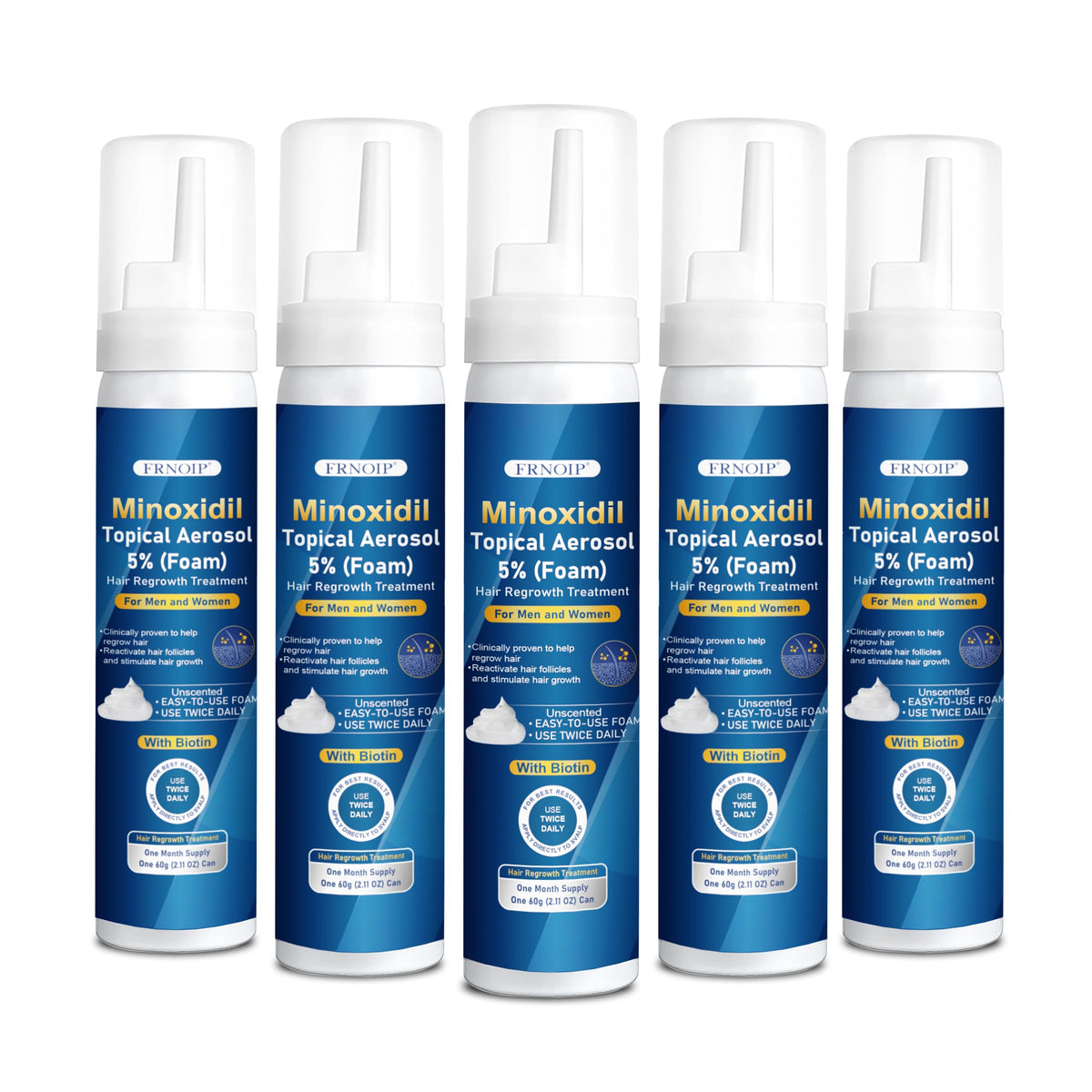 Frnoip 5% Minoxidil Foam bottle for daily thinning-hair routine.