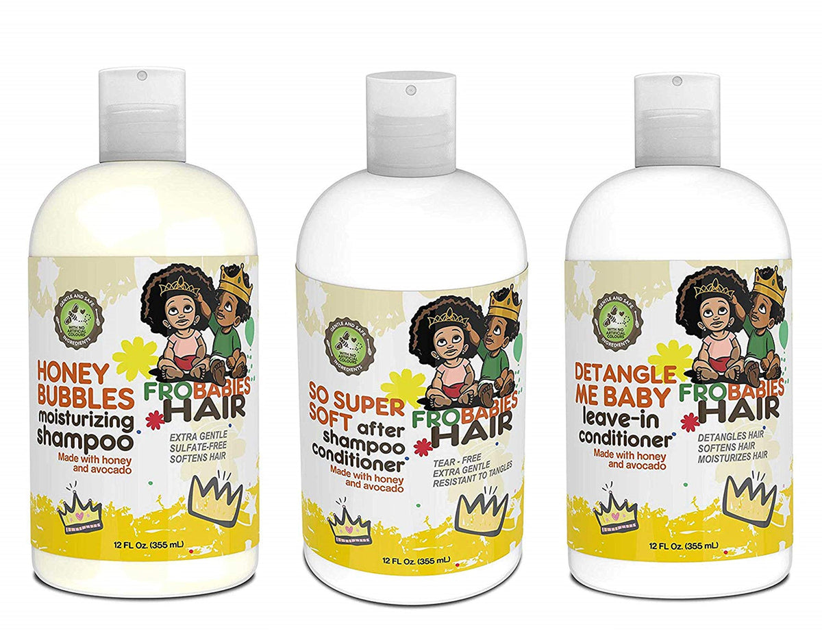 FroBabies Hair Honey Bubbles moisturizing shampoo bottle for gentle cleansing of delicate curls.