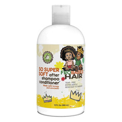 FroBabies Hair So Super Soft After Shampoo Conditioner bottle pour promotes easy detangling.