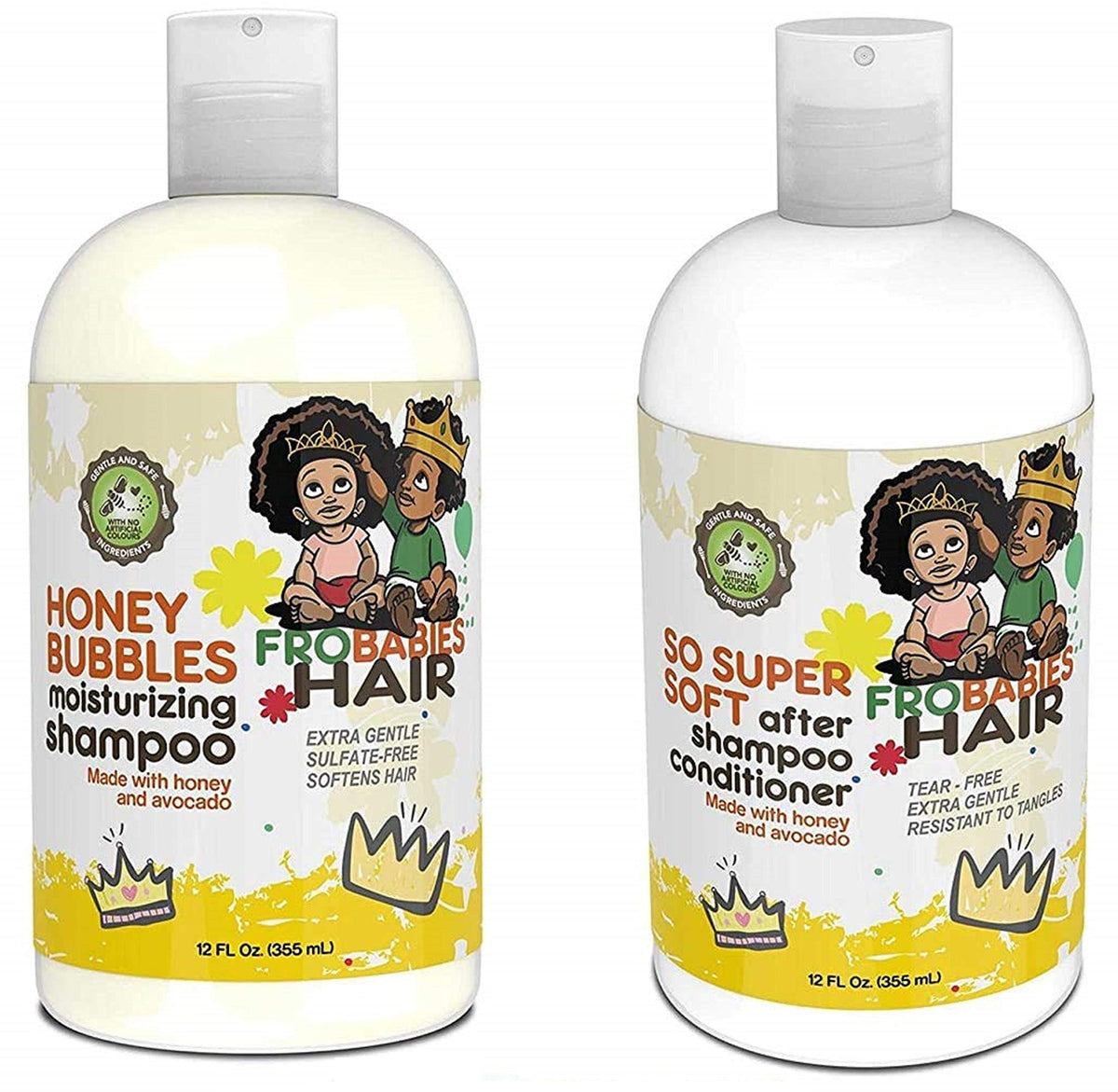 FroBabies Hair Honey Bubbles shampoo bottle showing gentle cleansing and moisture