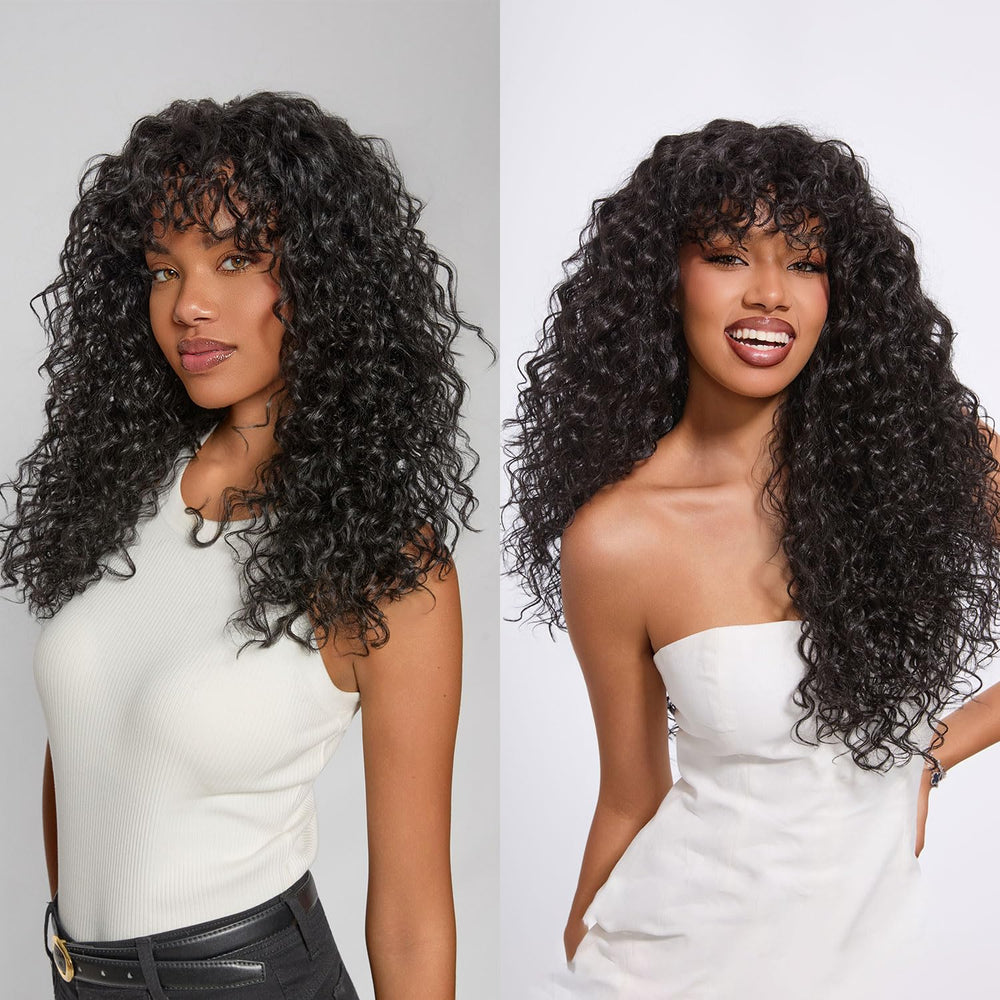 Frodio Veralux wig with 20-inch shaggy waves and bangs for natural volume.