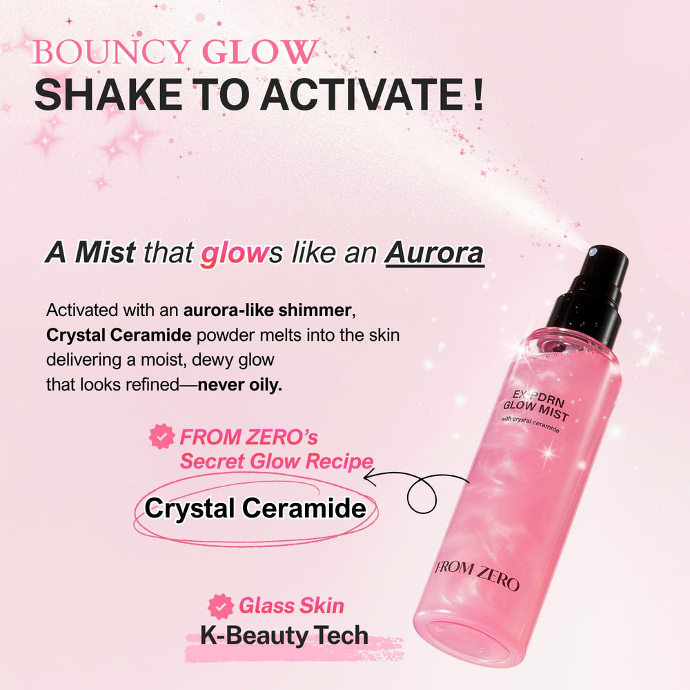 FROM ZERO EX-PDRN Glow Mist pink bottle highlights ceramide glow