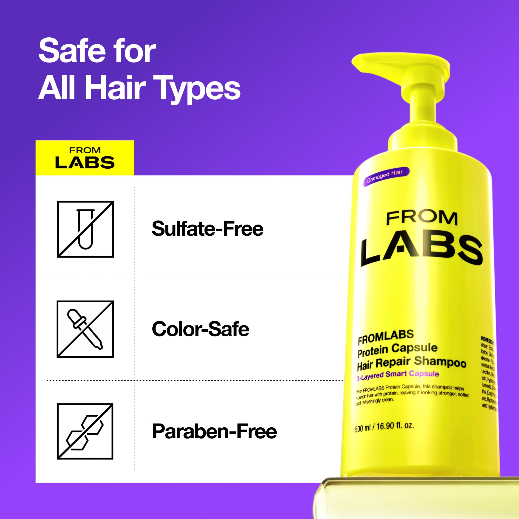 FromLabs protein capsule hair shampoo clarifying effect noted on label.