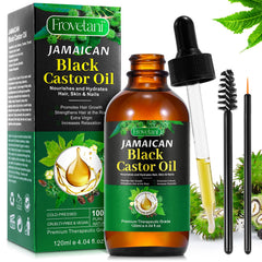 Frovetani 120ml Jamaican Black Castor Oil bottle for hair nourishment and growth support.