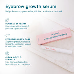 Frownies Brow Serum bottle with applicator for easy nightly use.
