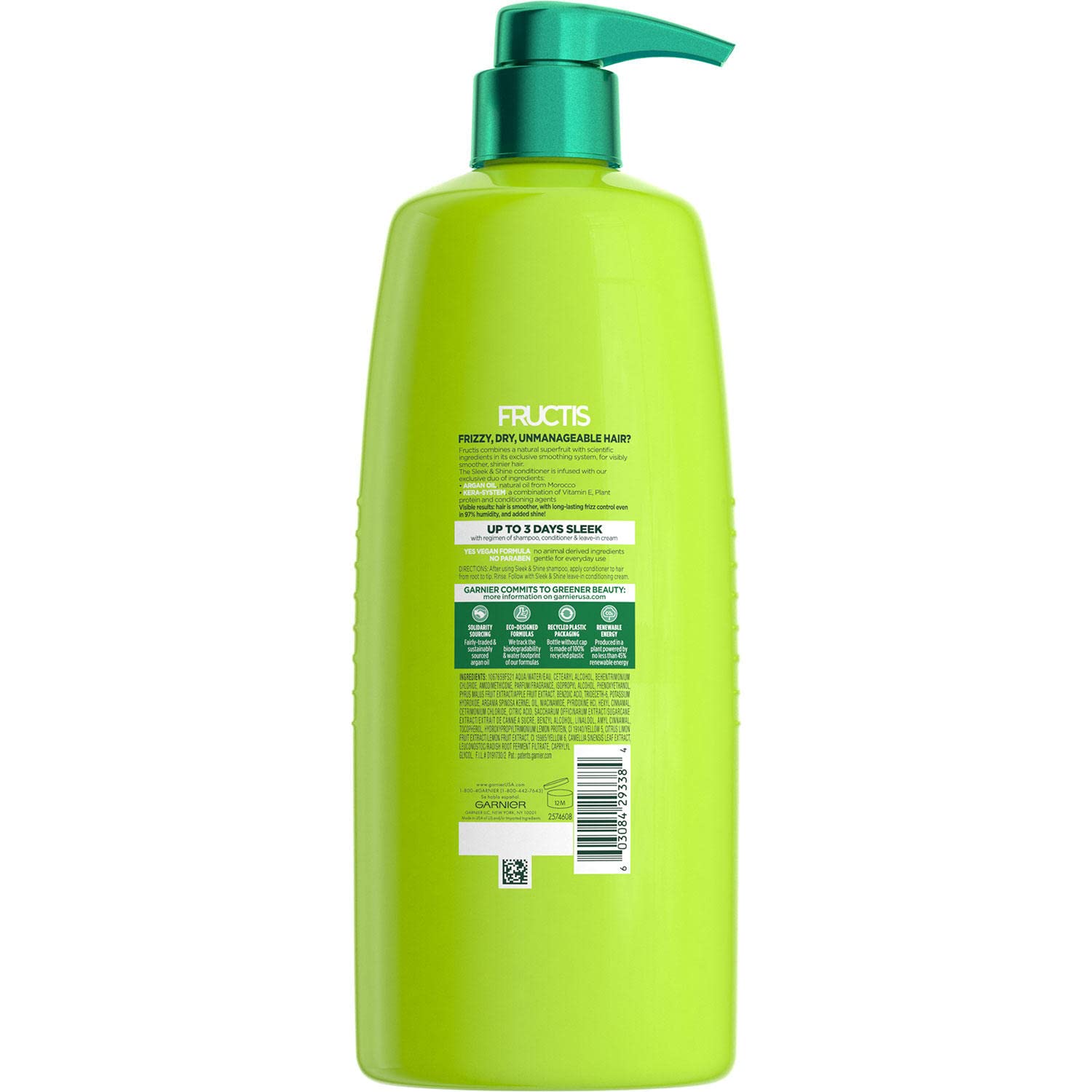 Fructis Sleek & Shine conditioner hair gloss closeup shows shiny, frizz-free strands.