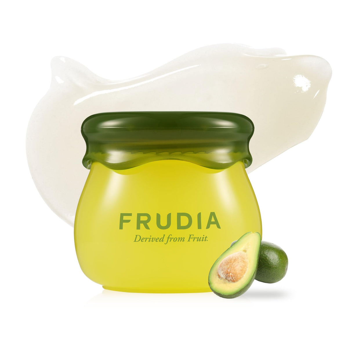 Frudia Avocado Cica Relief lip balm being applied with spatula for clean hydration