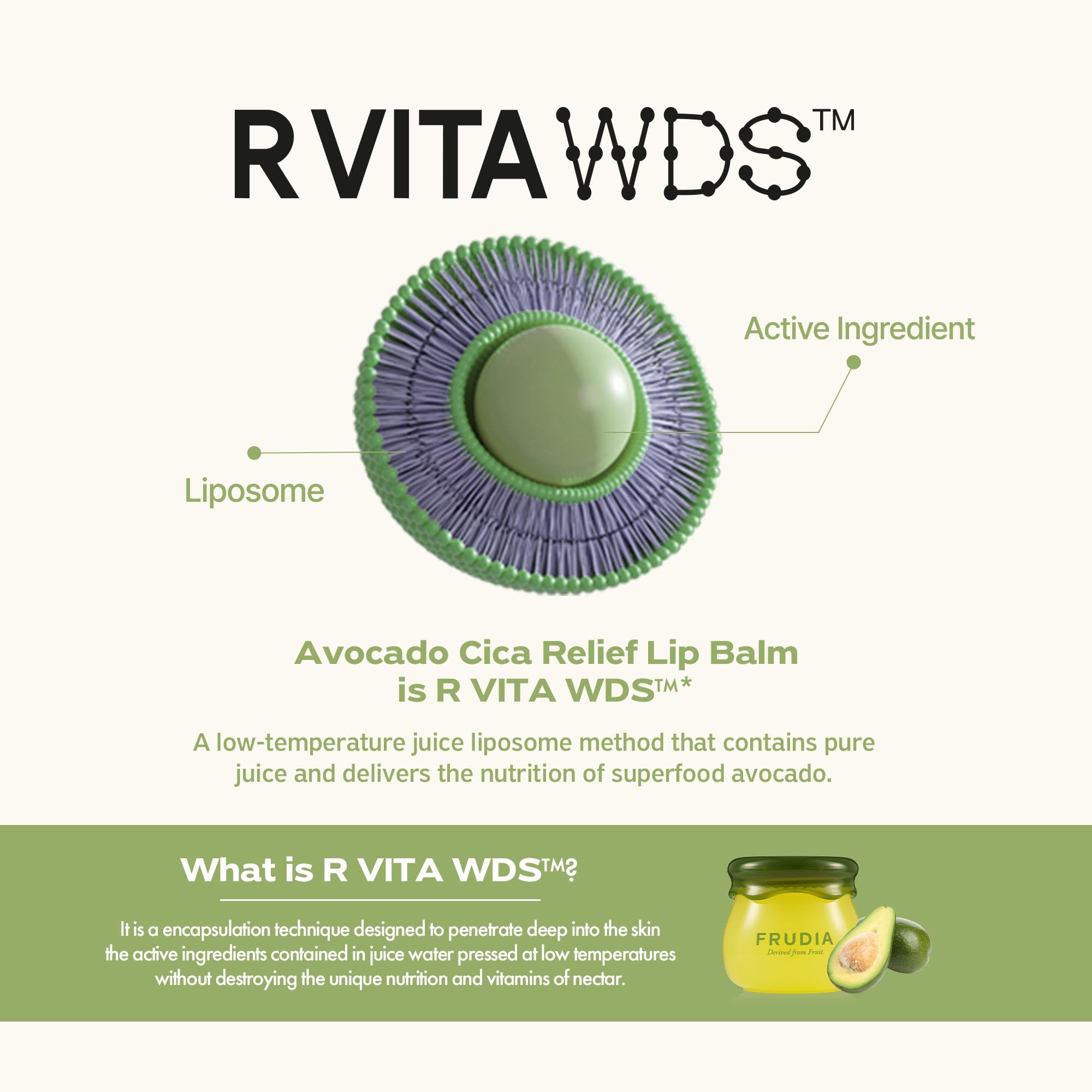 Frudia Avocado Cica Relief lip balm packaging for daily use