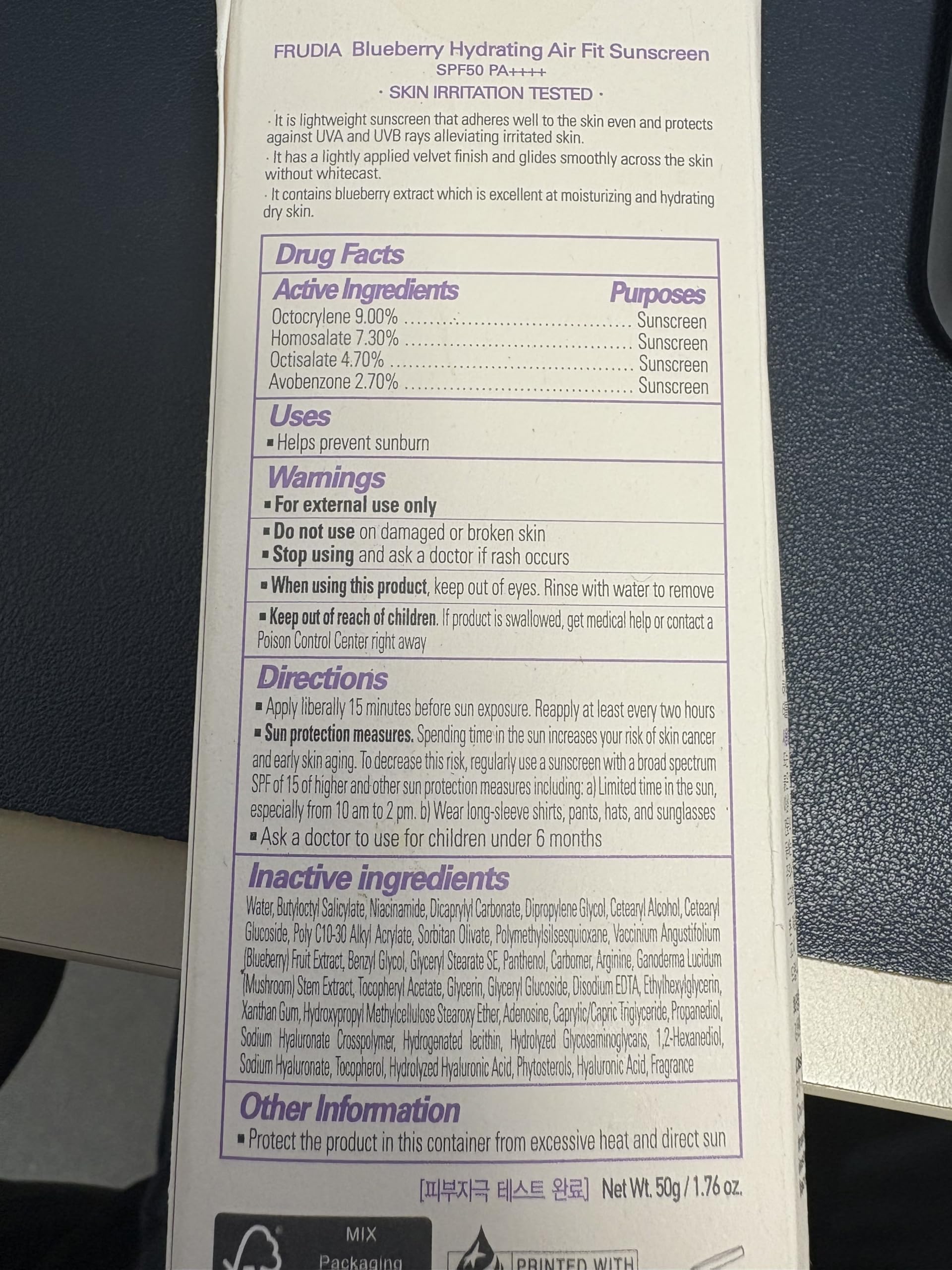 Sunscreen offers SPF 50+ PA++++ protection on skin