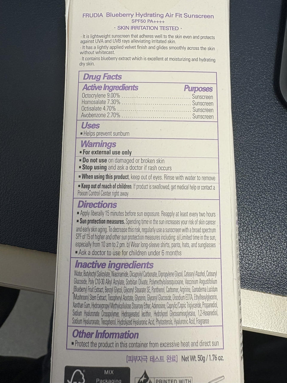 Sunscreen offers SPF 50+ PA++++ protection on skin