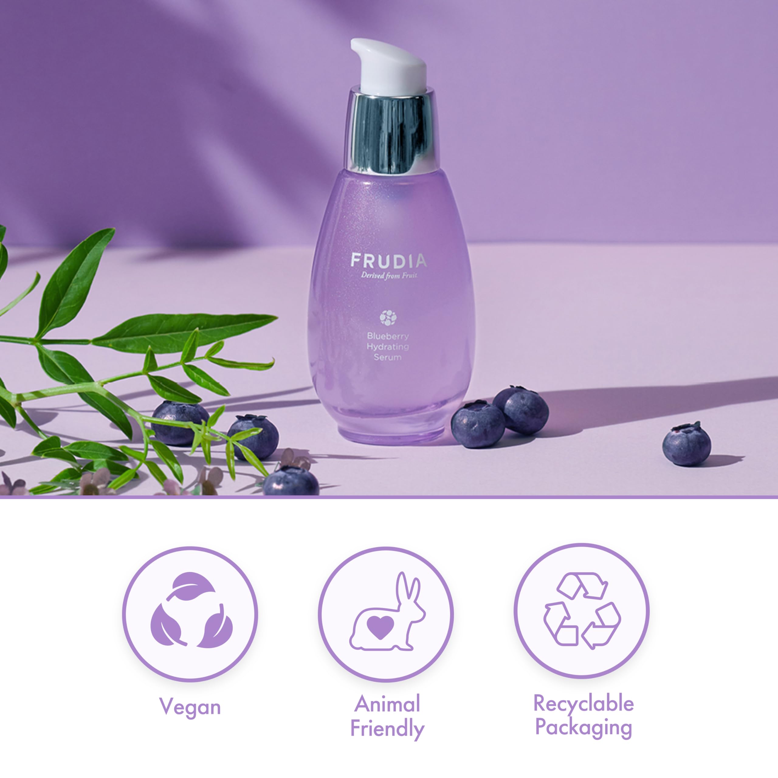 FRUDIA ingredients highlight 71% blueberry extract and vegan panthenol for hydration.