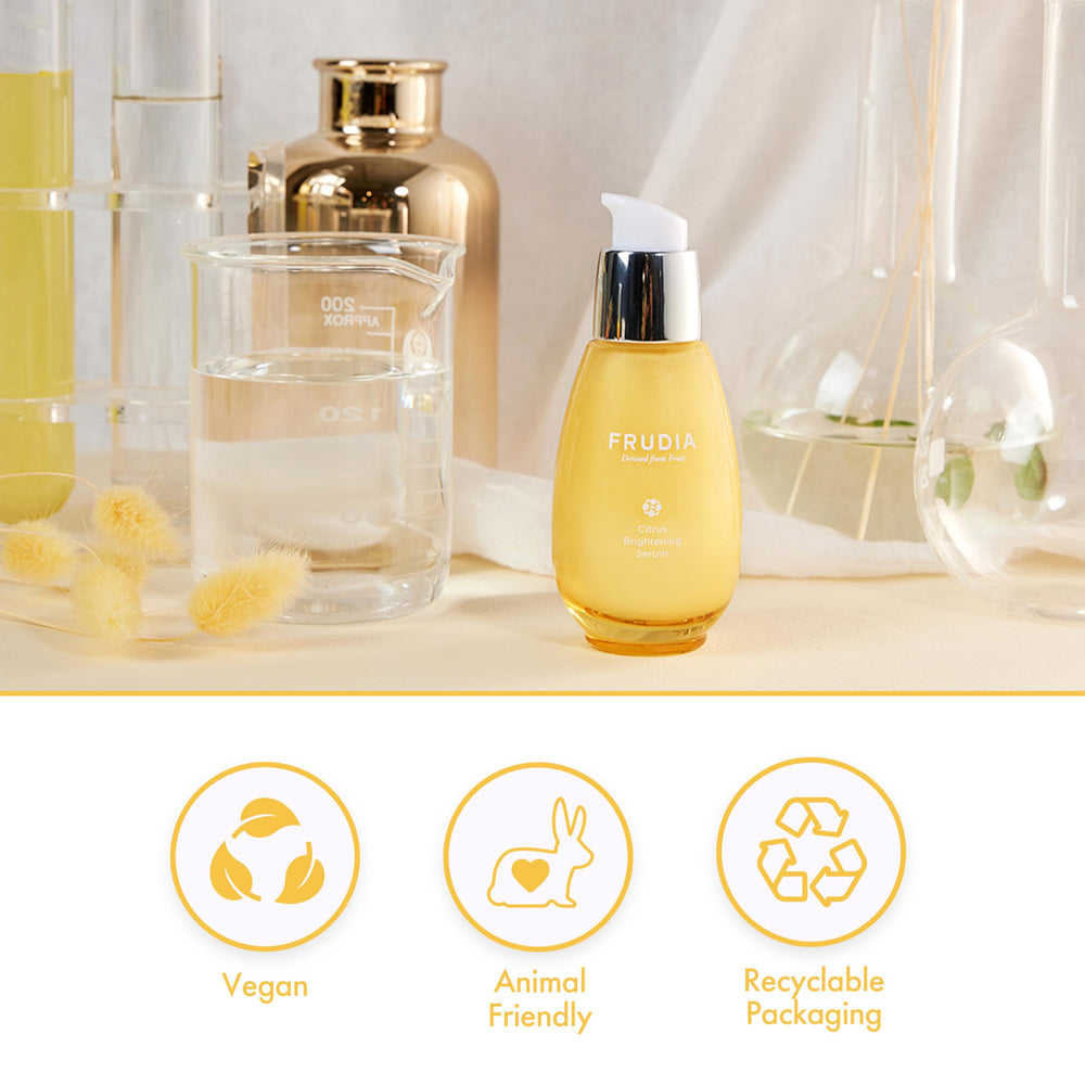 FRUDIA Citrus Brightening Serum pearlescent particles reflect light for radiant skin