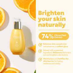 FRUDIA Citrus Brightening Serum texture closeup shows lightweight hydration