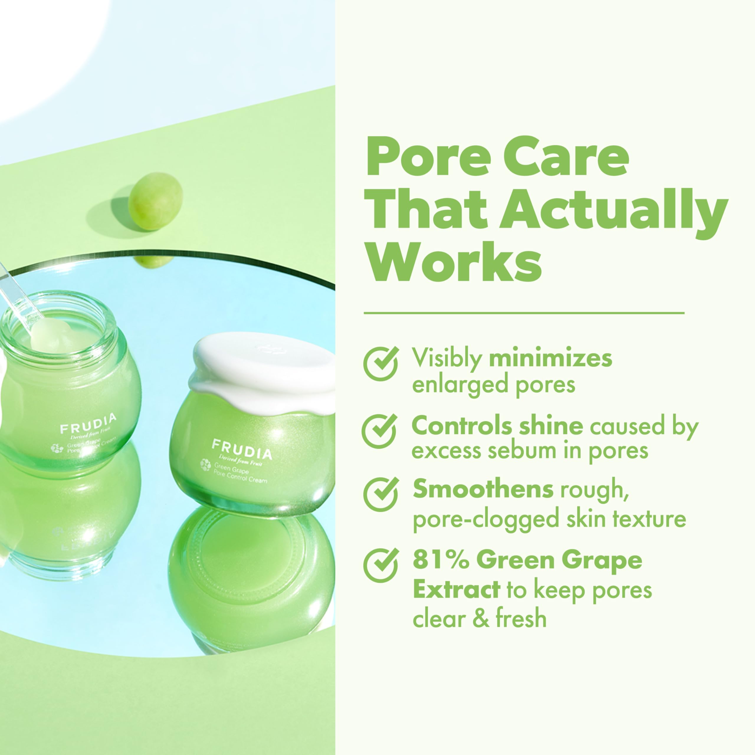 FRUDIA Pore Control sherbet texture image shows light hydration and quick absorption.