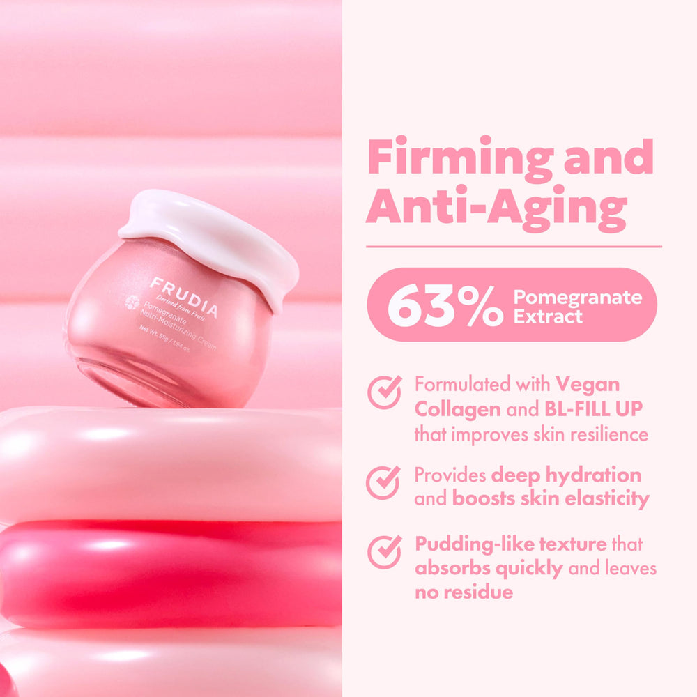 FRUDIA Nutri-Moisturizing cream pudding texture on hand for hydration.