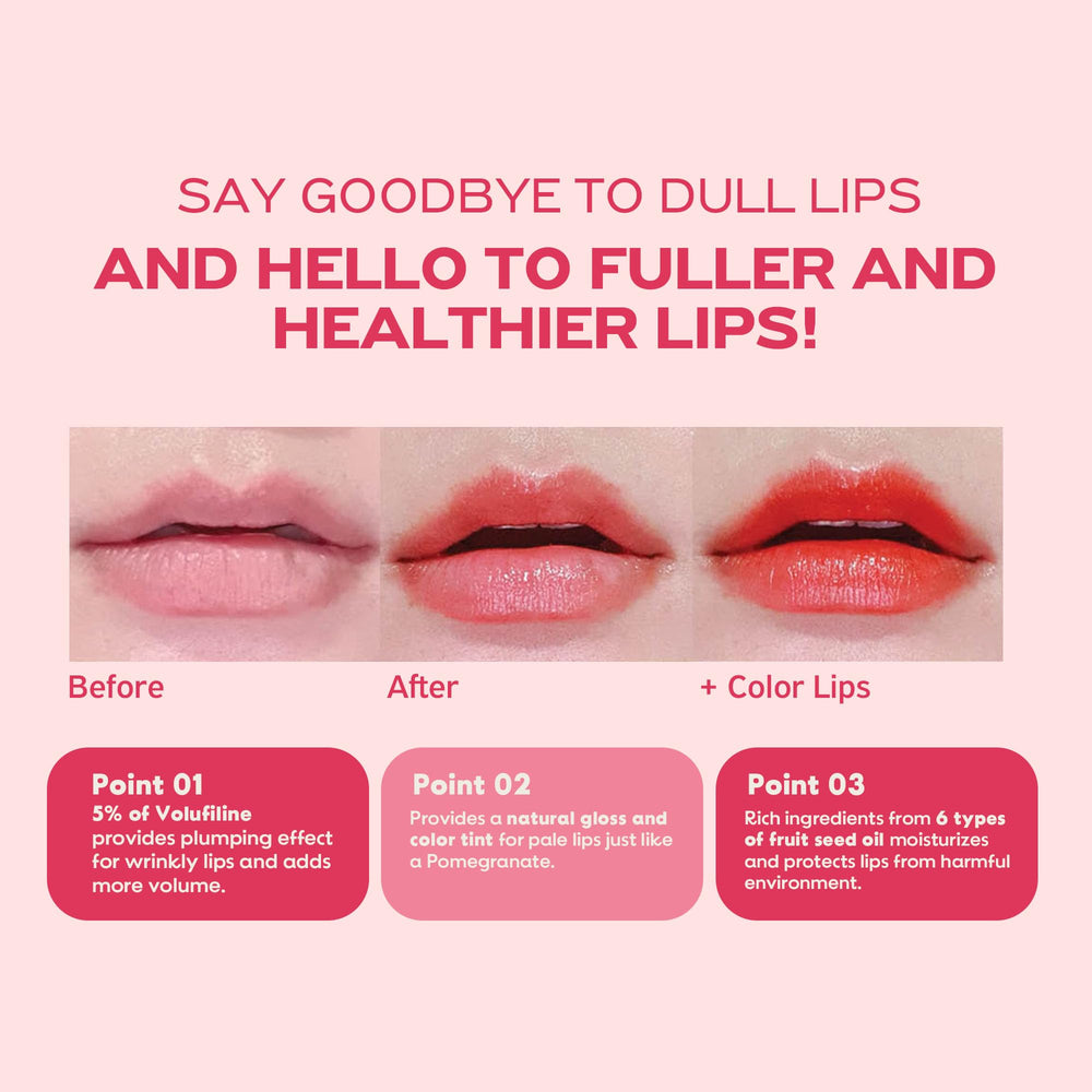 Frudia lip balm application close-up exposing shiny, hydrating lip glaze.