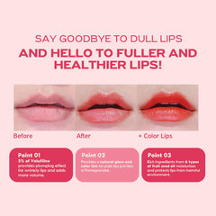Frudia lip balm application close-up exposing shiny, hydrating lip glaze.