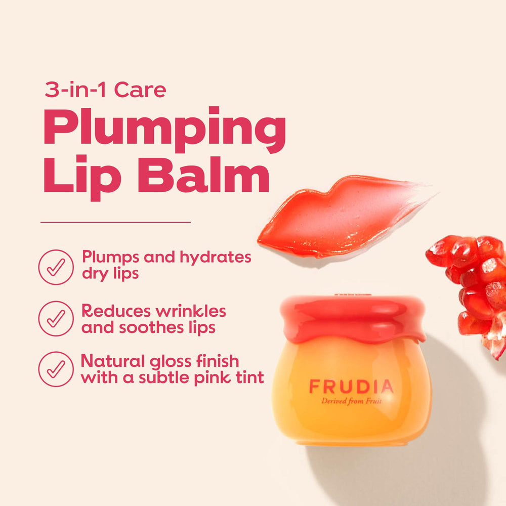 Frudia lip balm translucent-red close-up showing natural tint and glossy finish.