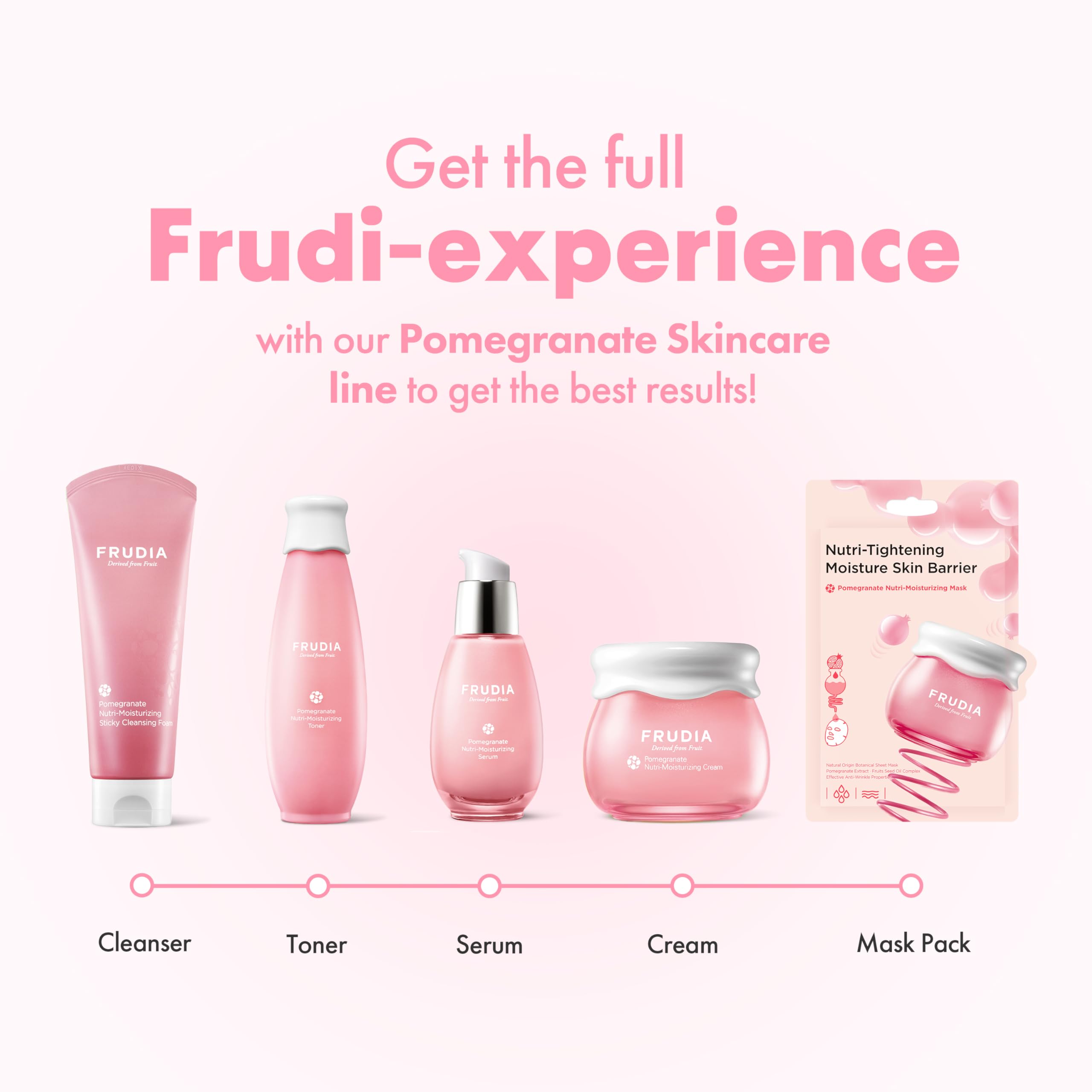 FRUDIA Pomegranate toner applied to face for refreshed, non-greasy finish