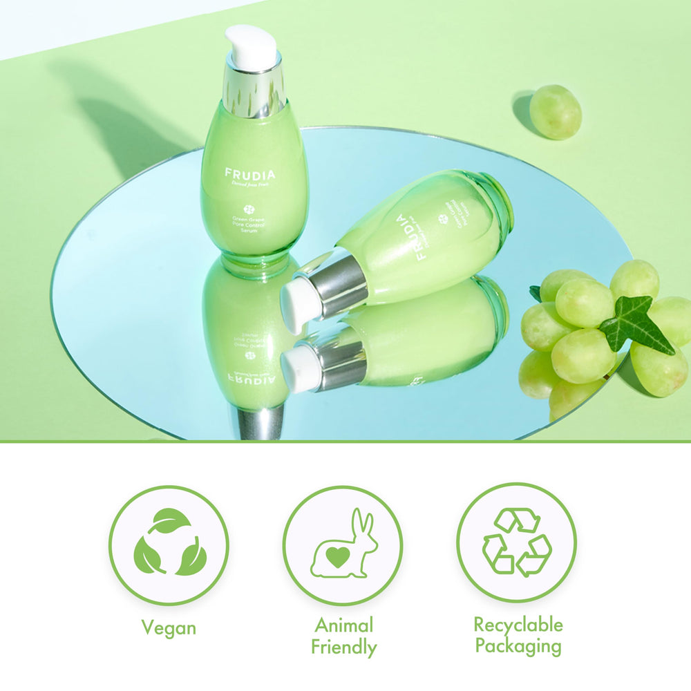 FRUDIA Vegan Collagen serum packaging highlighting plant-based support for skin texture.