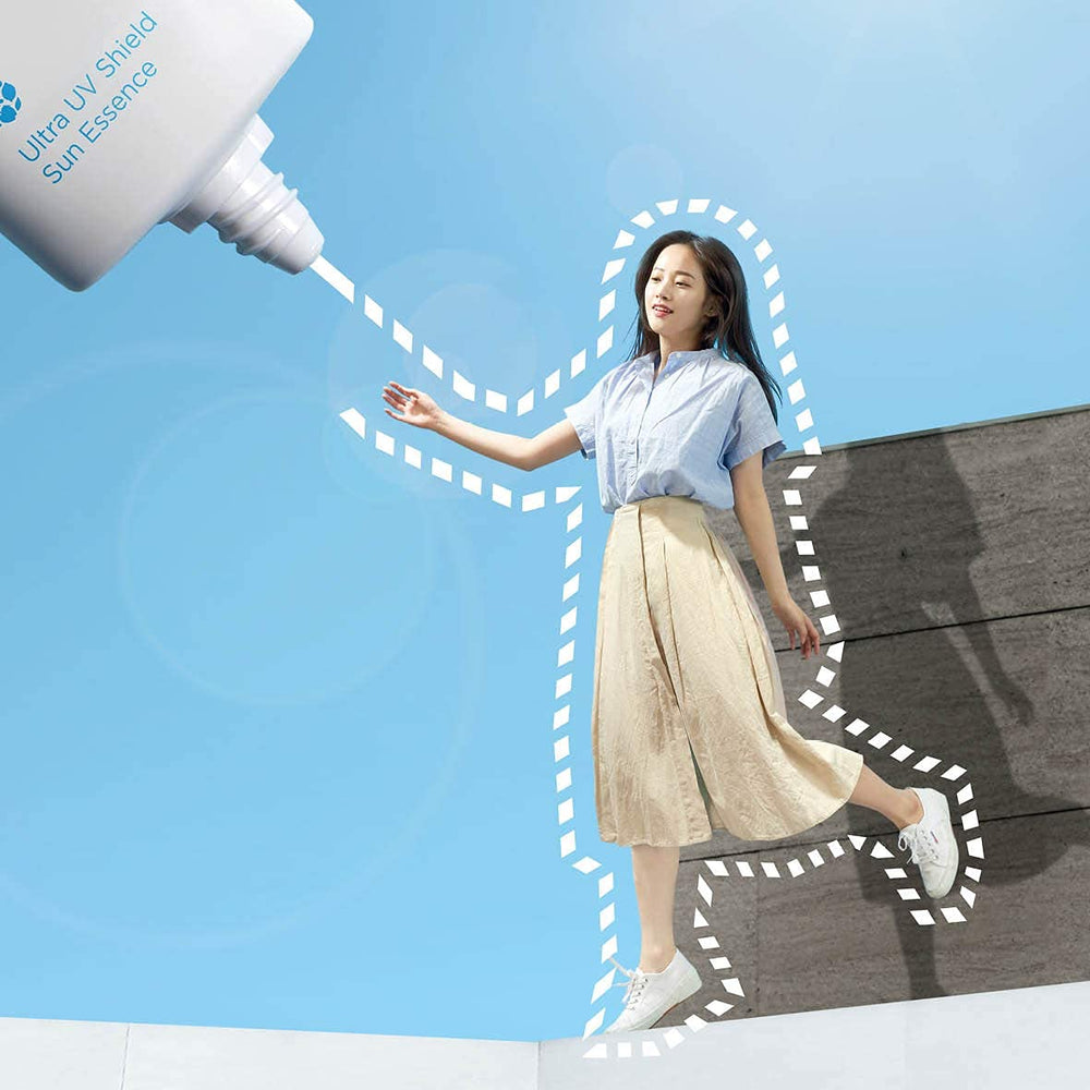 FRUDIA Welcos Sun Block Day Cream Essence travel-friendly packaging for on-the-go days.