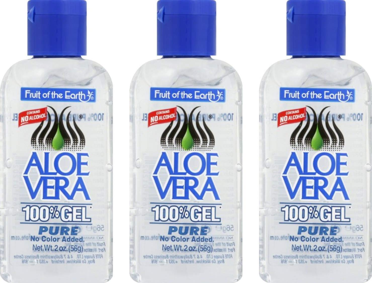 Fruit of the Earth Aloe Vera Gel bottle pour for quick cooling and soothing skin care.