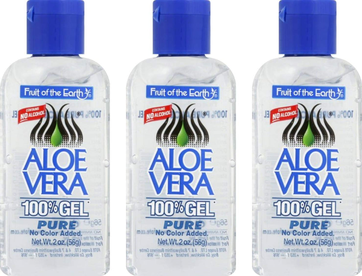 Fruit of the Earth Aloe Vera Gel bottle pour for quick cooling and soothing skin care.